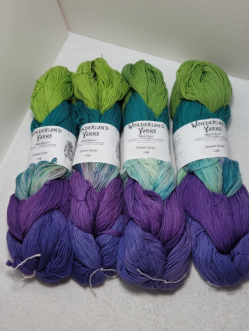 WONDERLAND Multi-Color Hand-Dyed Yarn in Lime,Teal & Purple 4 Large Skeins - NWT